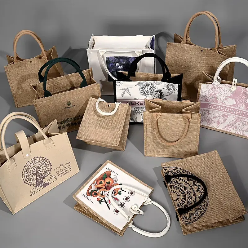 Wholesale Natural Burlap Drawstring Pouch Custom Printed Gift Bag Interesting Casual Handbag Design for Wedding Favor Party Supply