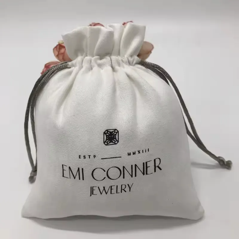 White Soft Velvet Suede Jewelry Pouch Small Fabric Jewelry Drawstring Bag