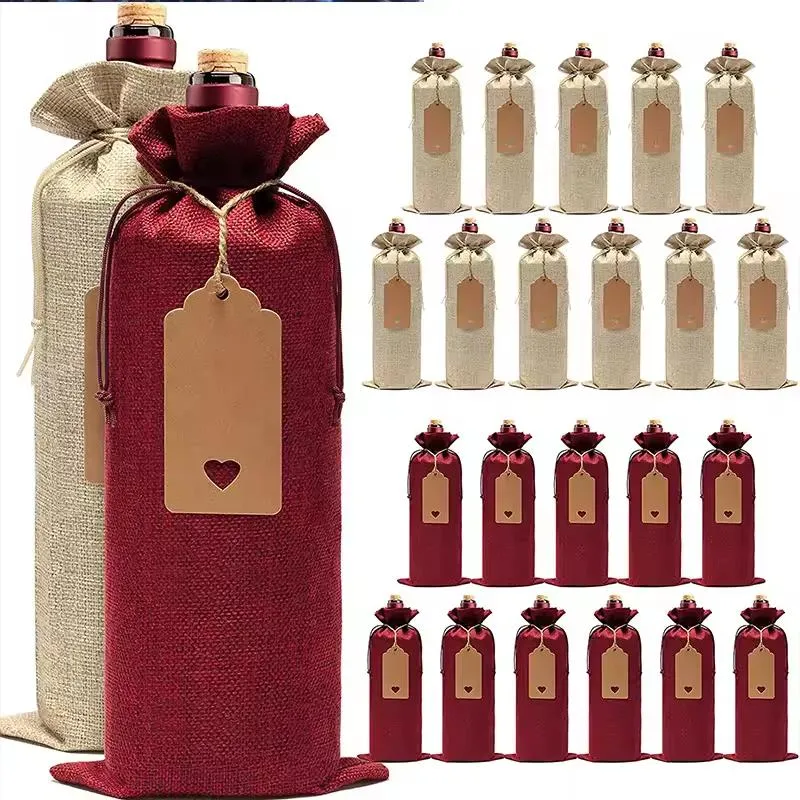 Linen Drawstring Bags Wine Champagne Packaging Bag Custom Logo