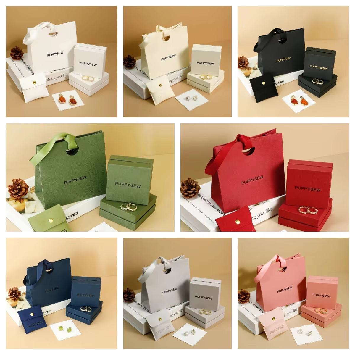 Custom Logo Cardboard Heart Shape Jewelry Packaging Set Microfiber Pouch Cleaning Cloth Necklace Ring Gift Bag-Portable