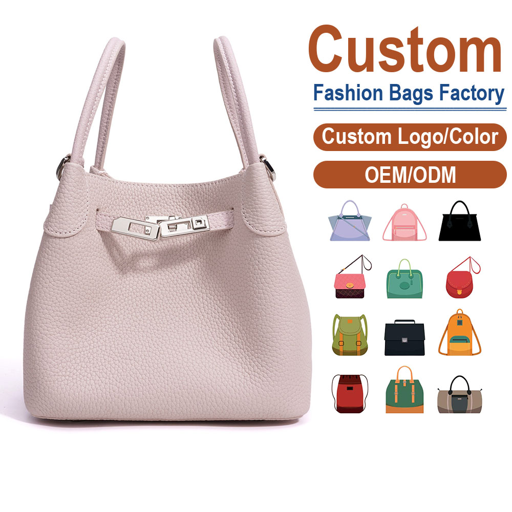High Quality Genuine Leather Lady England Women's Bucket Bag-Fashion Basket Shape Handbag Litchi Texture Drawstring Closure