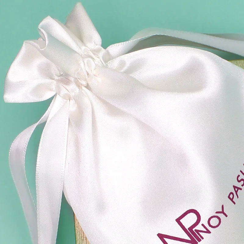Luxury White Silk Satin Drawstring Jewelry Gift Packaging Pouch Bags