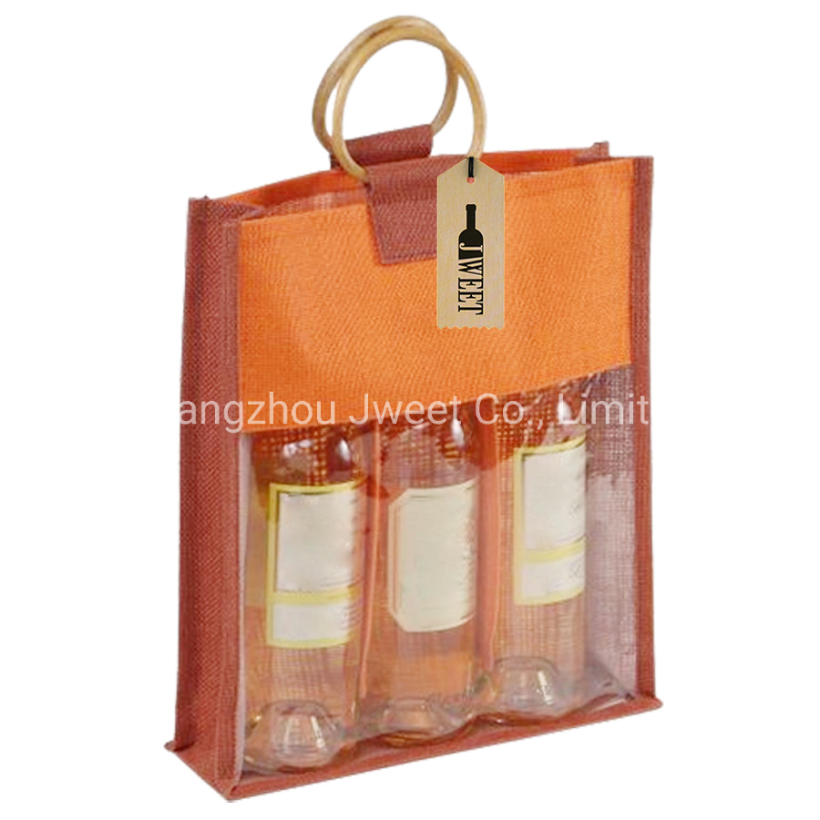 Custom Round Bottle Cotton Linen Wine Drawstring Gift Bag
