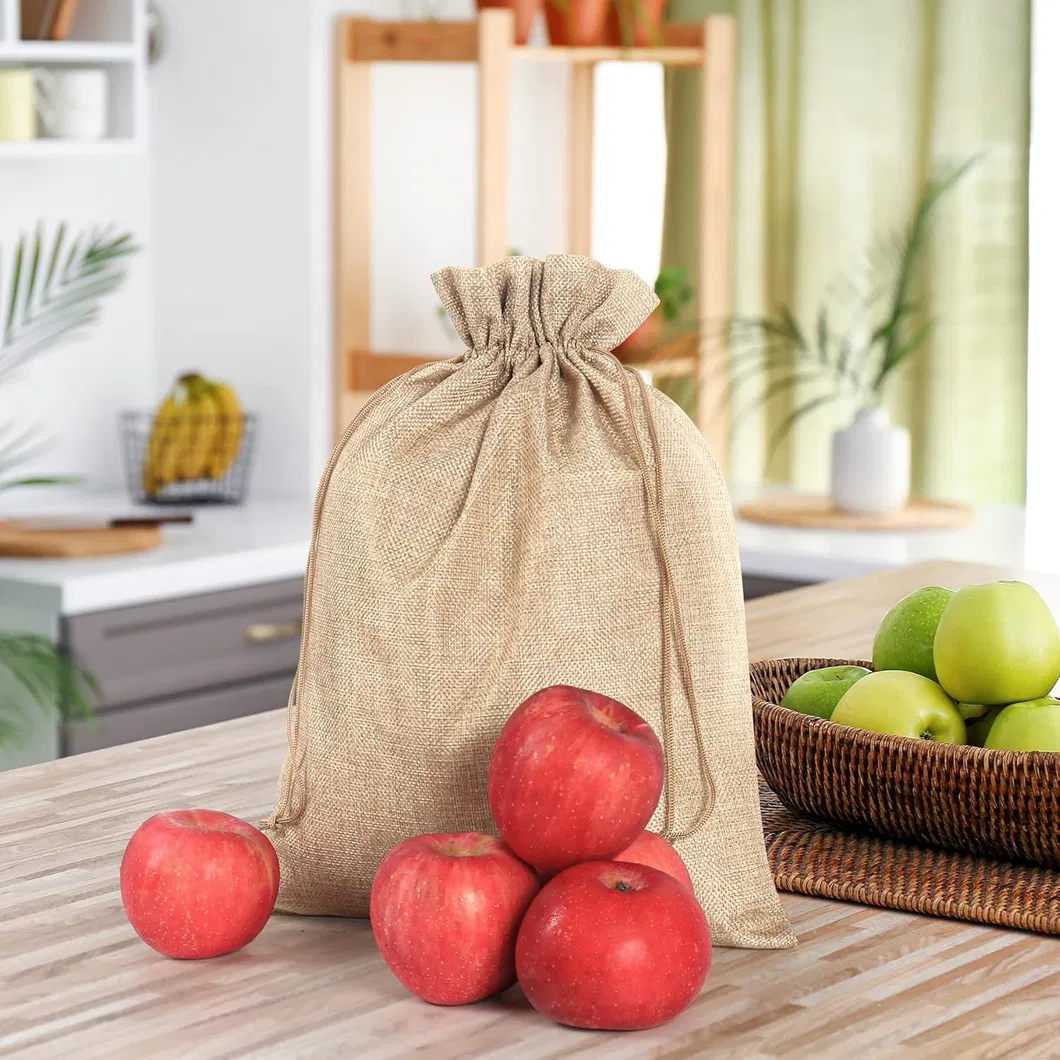 12 X 16 Inches Beige Linen Burlap Bags with Drawstring Burlap Favor Sacks for Wrapping Gifts