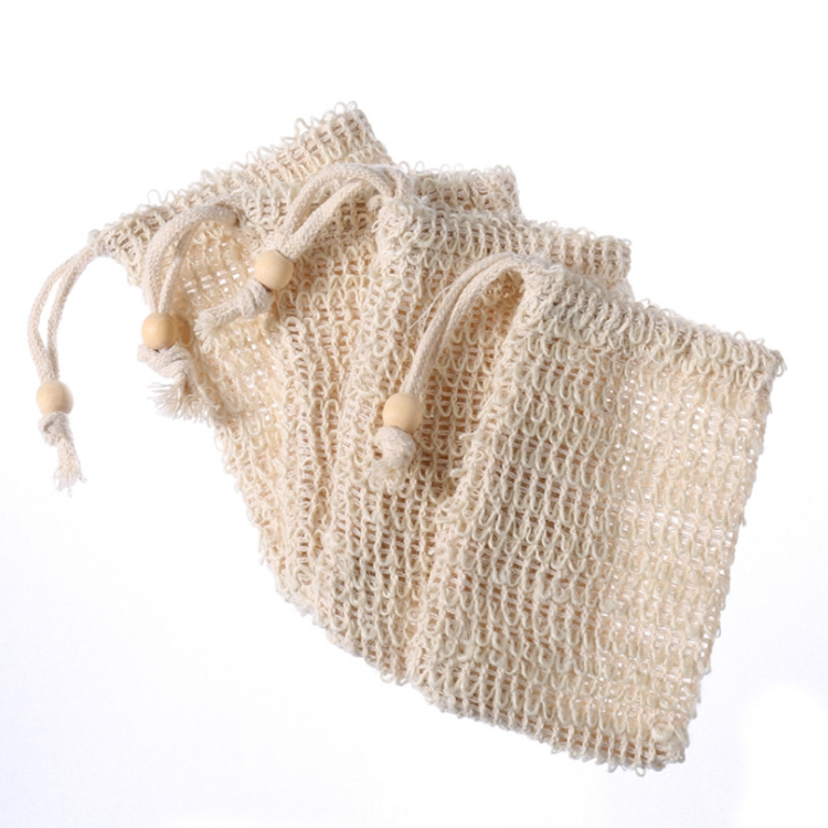 Eco Friendly Factory Promotional Natural Sisal Fiber Linen Mesh Drawstring Soap Bag