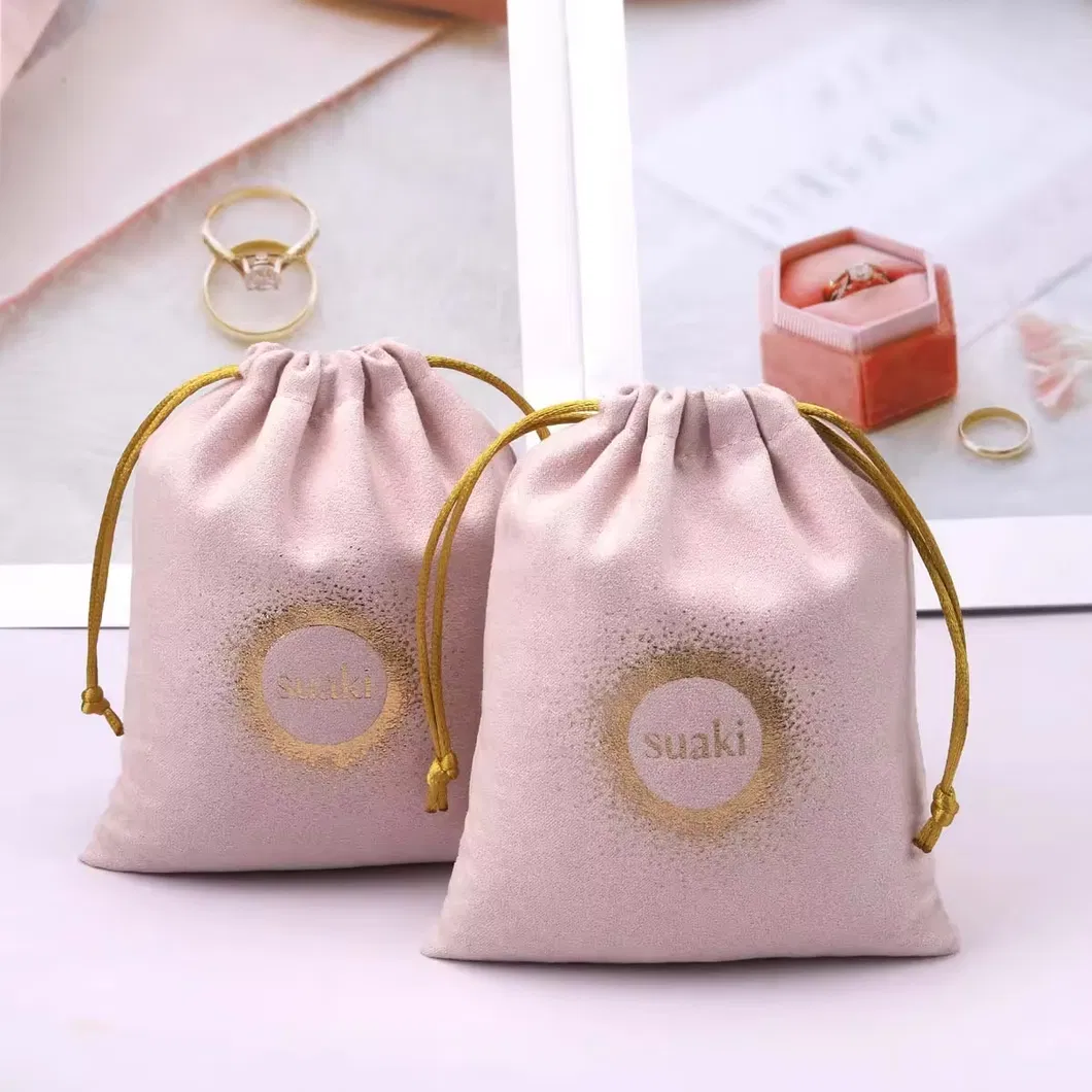 Custom Hot Stamping Suede Pouch Jewelry Perfume Cosmetic Packaging Drawstring Microfiber Bag