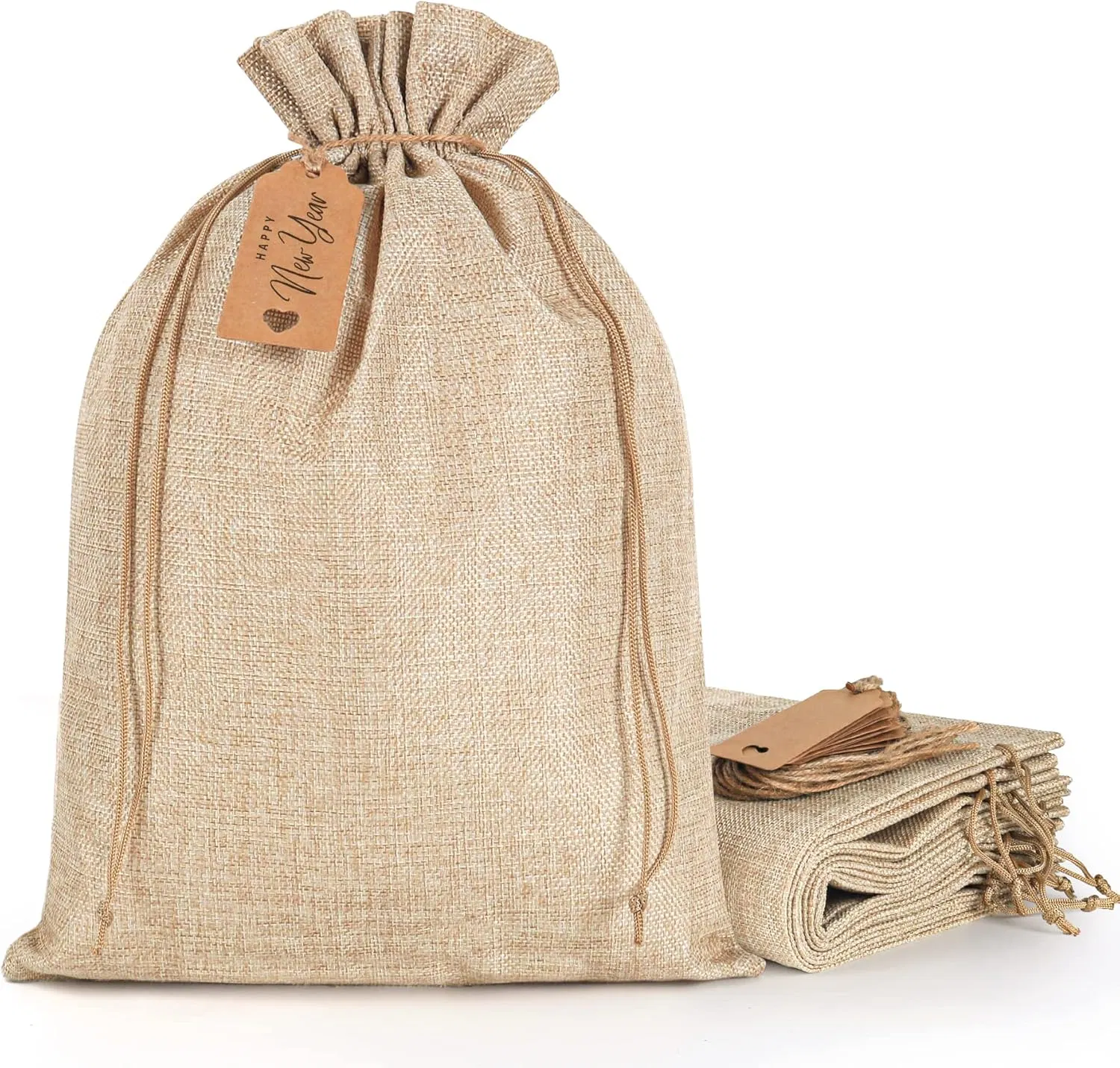 12 X 16 Inches Beige Linen Burlap Bags with Drawstring Burlap Favor Sacks for Wrapping Gifts
