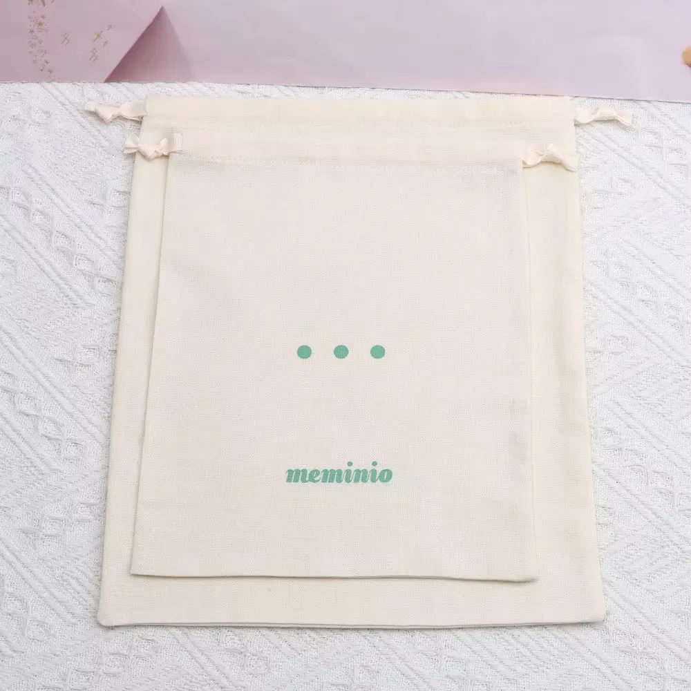 Natural Eco Friendly Cotton Linen Drawstring Bags Small Items Organizer for Travel and Gift with Free Design