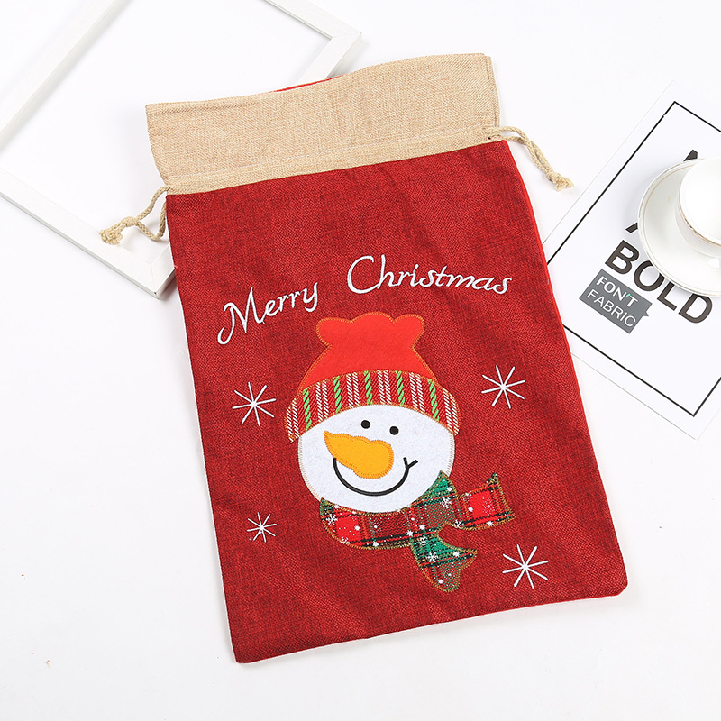 Hot Sale Linen Large Drawstring Bag Printed Custom Santa Sack Candy Bag Personalized Christmas Sacks Bag for Gifts