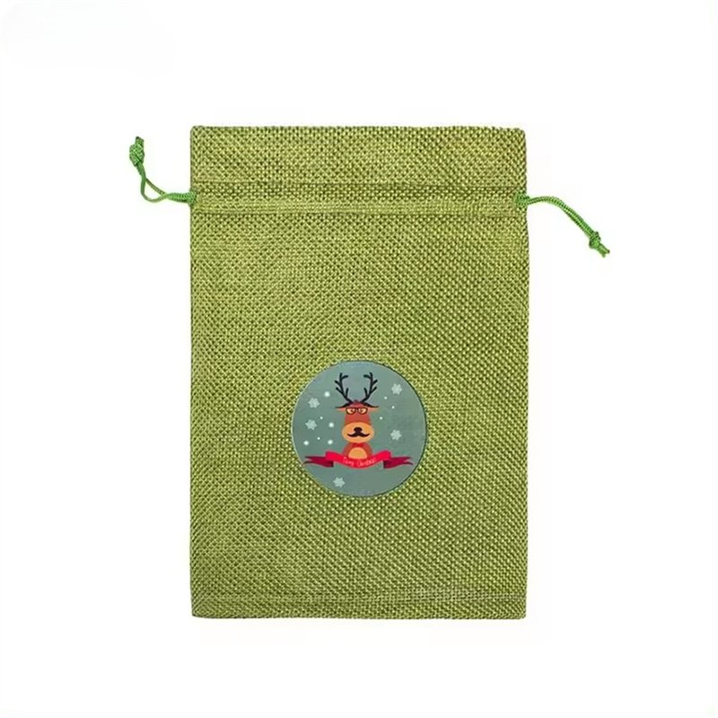 Custom New High Quality Green Linen Drawstring Bags for Packaging for Christmas