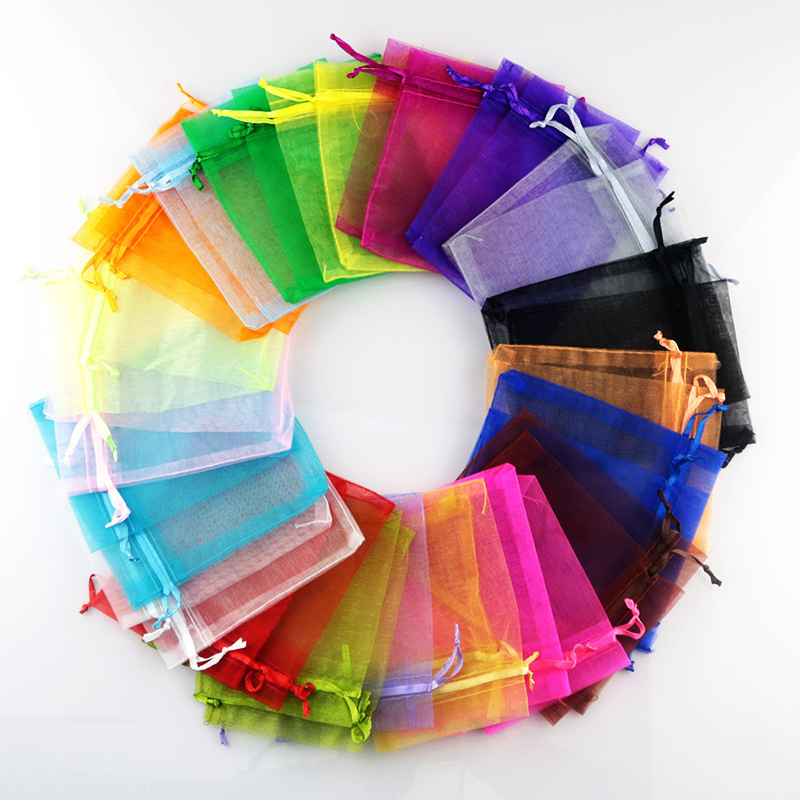 Wholesale Custom Fashion Personalized Recycle Cosmetic Bags Transprent Silk Jewelry Packaging Fabric Drawstring Organza Bags Makeup Packaging Bag Pouch