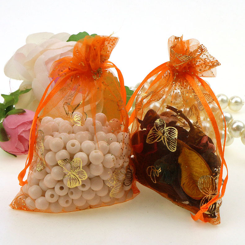 Organza bag with butterfly printing