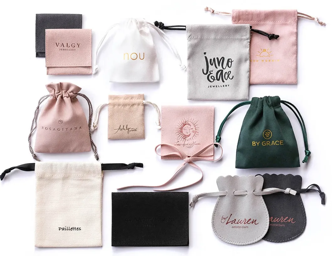 Custom Logo Printed Small Jewelry Velvet Bags Suede Drawstrings Pouch