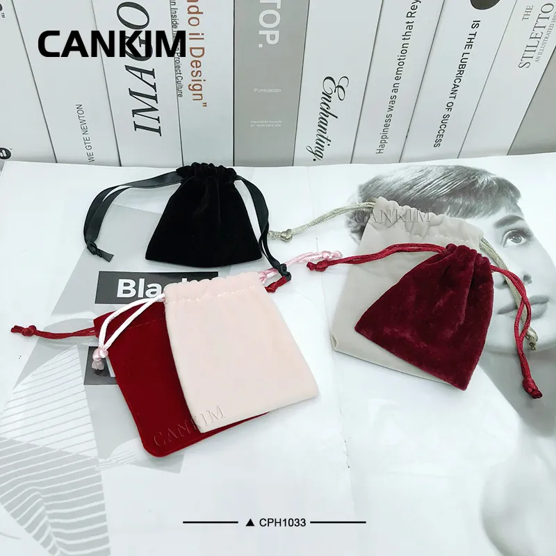 Customized Velvet Jewelry Drawstring Pouches Bag Pink Suede Gift Pouch