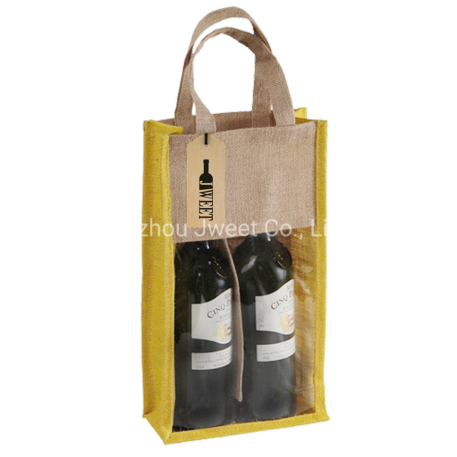 Custom Round Bottle Cotton Linen Wine Drawstring Gift Bag