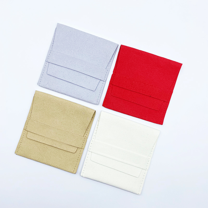 Custom Logo Suede Microfiber Jewelry Packaging Pouch Bag With Insert Cards for Gift Jewelry Packaging Box Storage