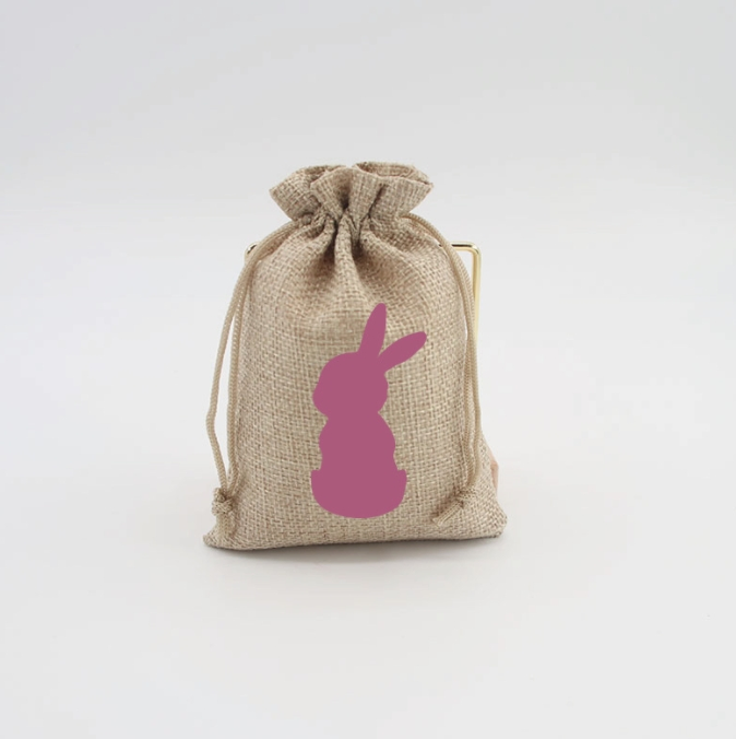 Fashionable 10*14cm Easter Gift Pouch Rabbit Drawstring Cotton Linen Candy Bag