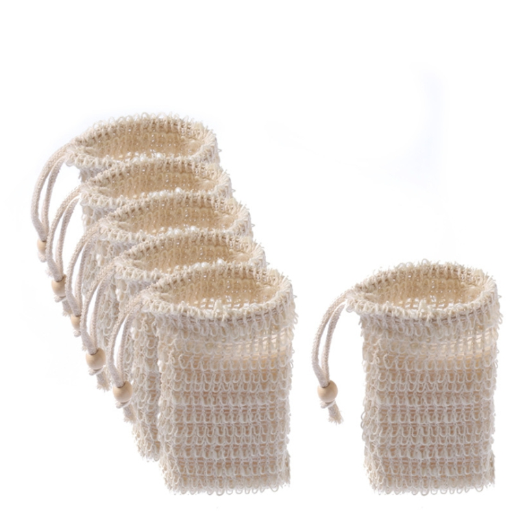 Eco Friendly Factory Promotional Natural Sisal Fiber Linen Mesh Drawstring Soap Bag
