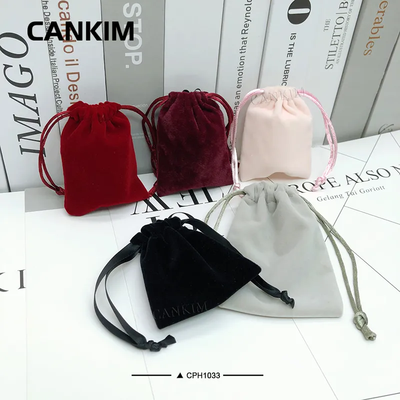 Customized Velvet Jewelry Drawstring Pouches Bag Pink Suede Gift Pouch
