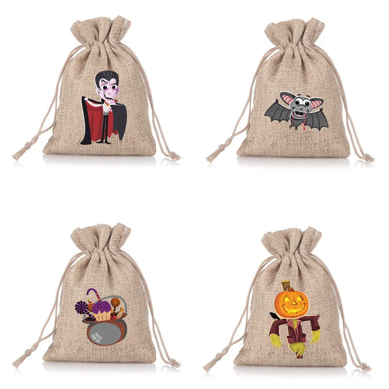 Hot Sale Halloween Burlap Favor Drawstrings Party Gift Candy Bags