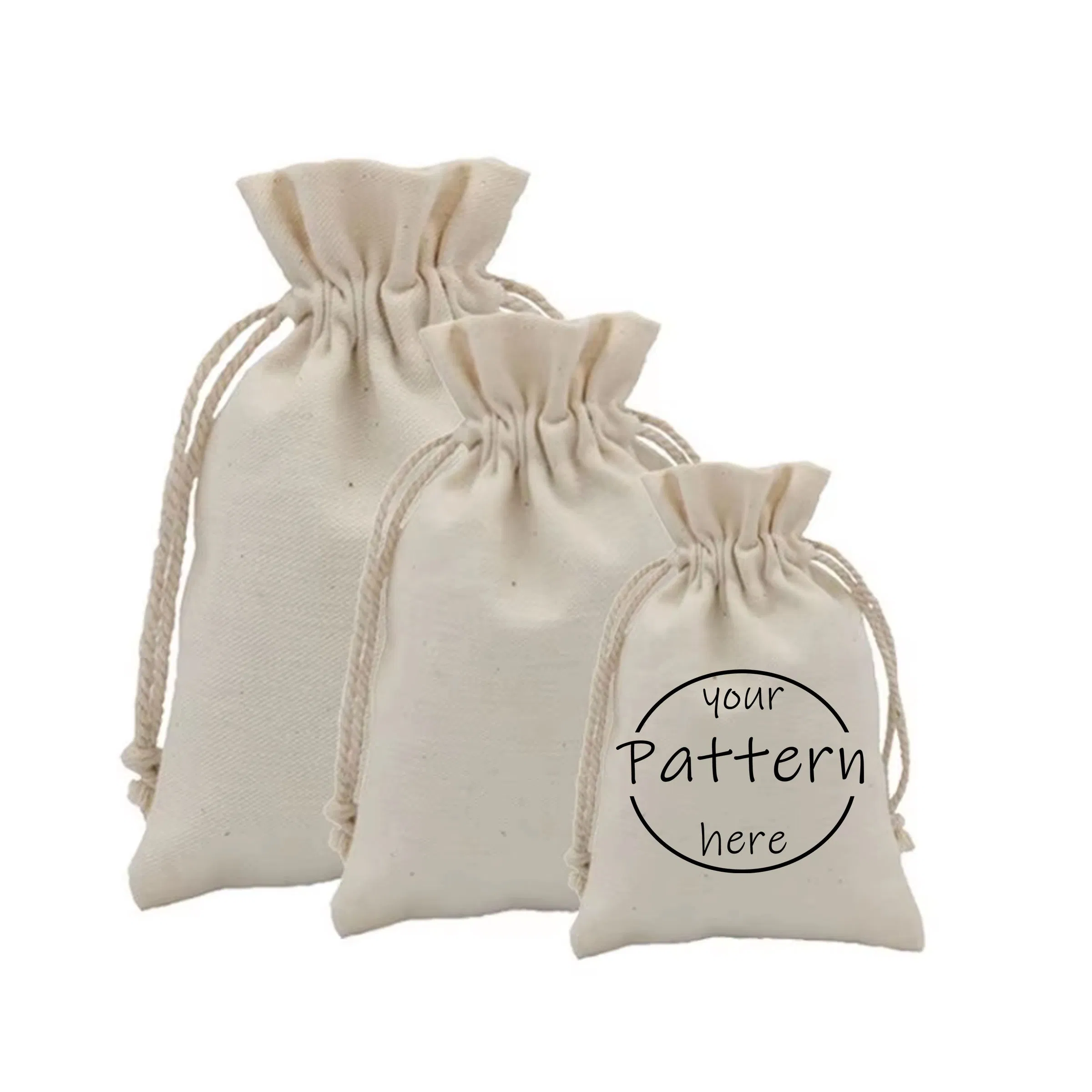 2025 Custom Plain Recycled Logo Printing Pouch Fabric Small Calico Organic Cotton Muslin Linen Jewelry Drawstring Bags