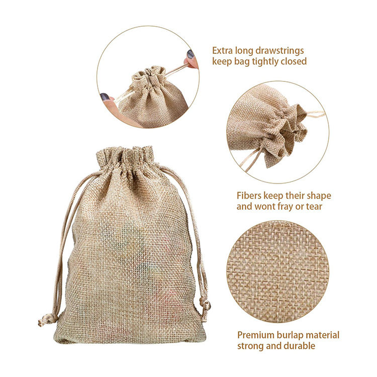 Wholesale Customised Natural Jute Burlap Drawstring Bag Large