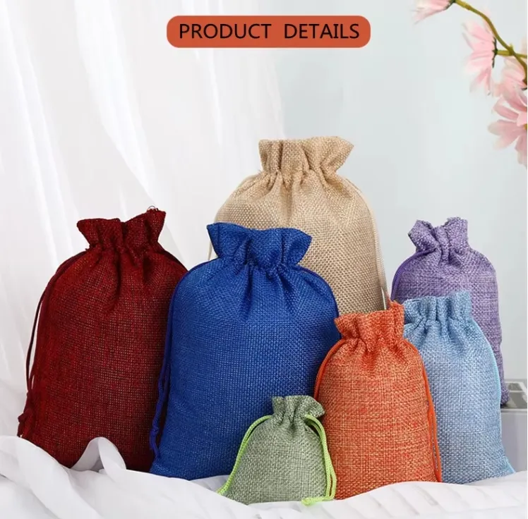 Wholesale Linen Pouches for Buddha Beads Custom Burlap Drawstring Jute Gunny Bag for Jewelry