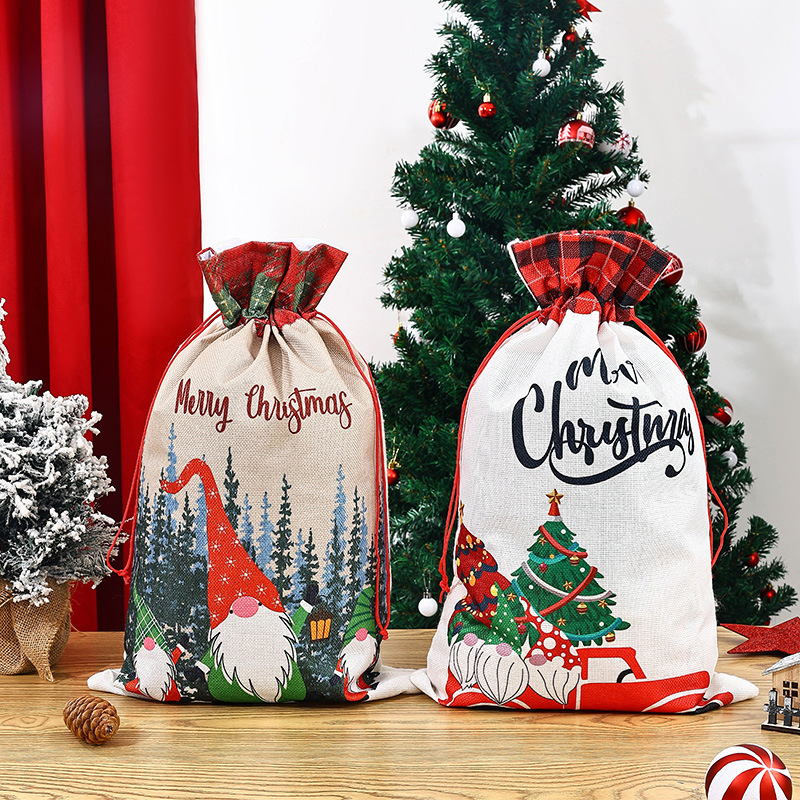 Wholesale Custom Christmas Decoration Printed High Quality Jute Drawstring Gift Bag