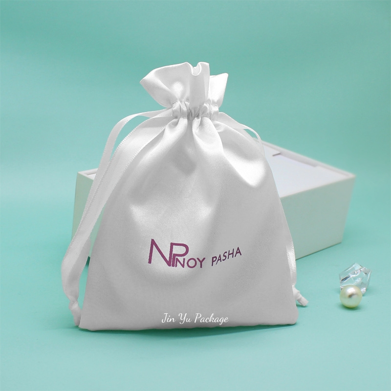 Luxury White Silk Satin Drawstring Jewelry Gift Packaging Pouch Bags Factory