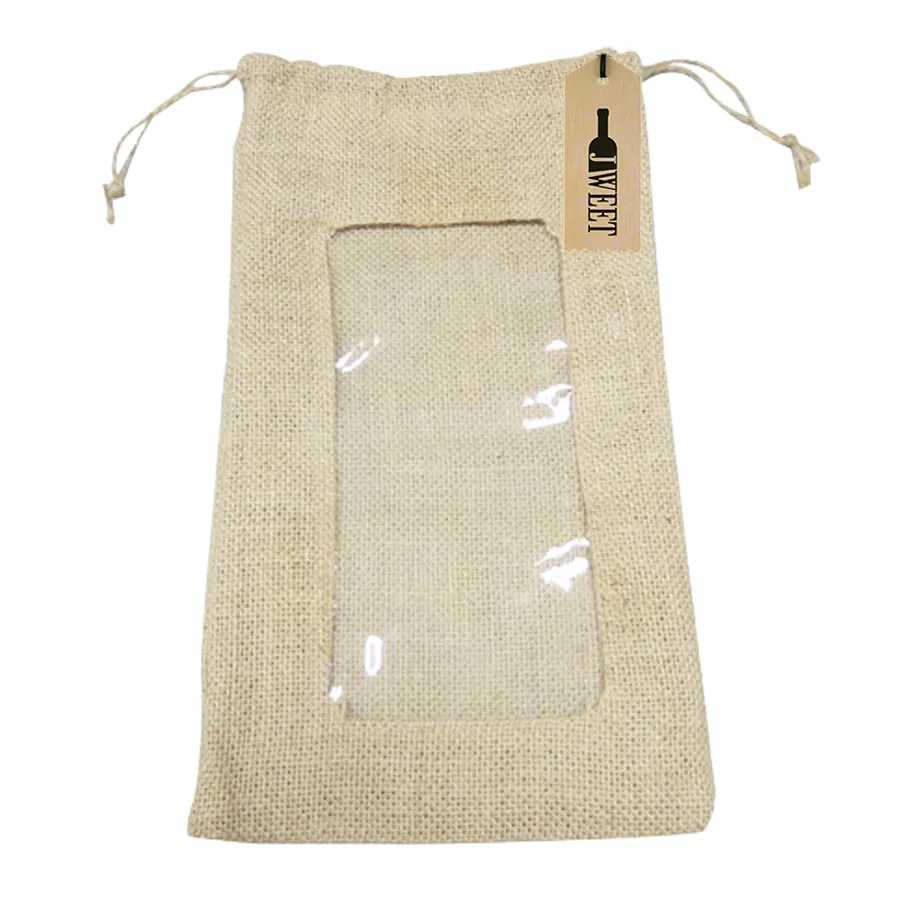 OEM Single Drawstring Jute Burlap Reposado Tequila Bottle Bag