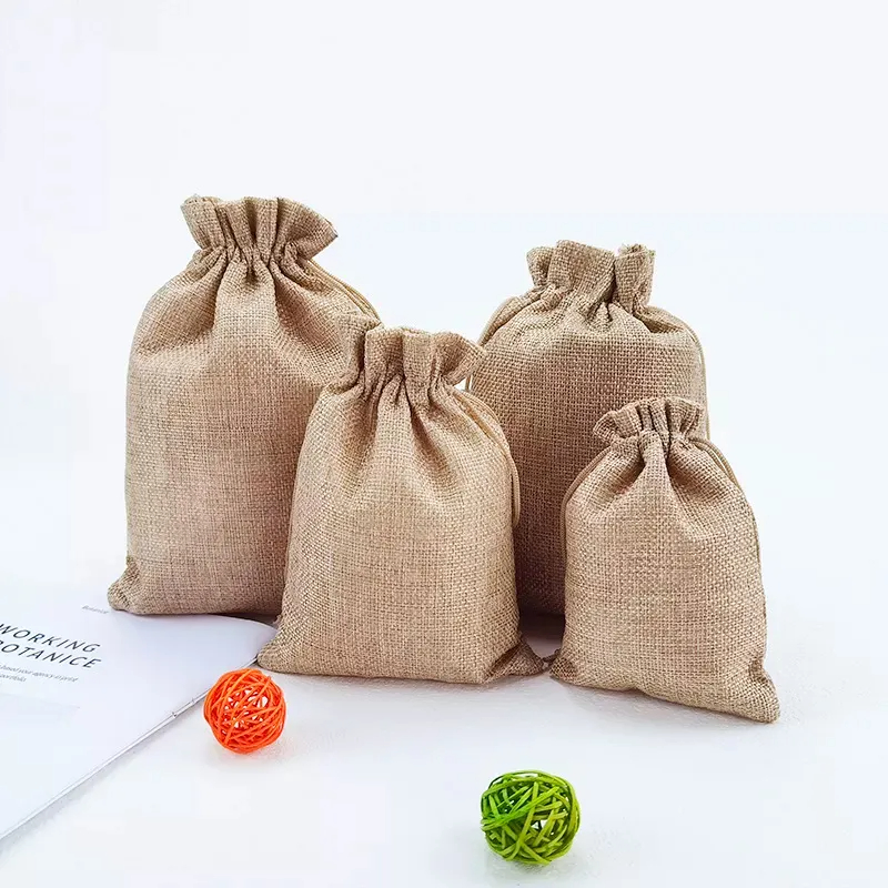 Custom Logo Printed Eco-Friendly Linen Pouch Shopping Drawstring Gift Jute Bag