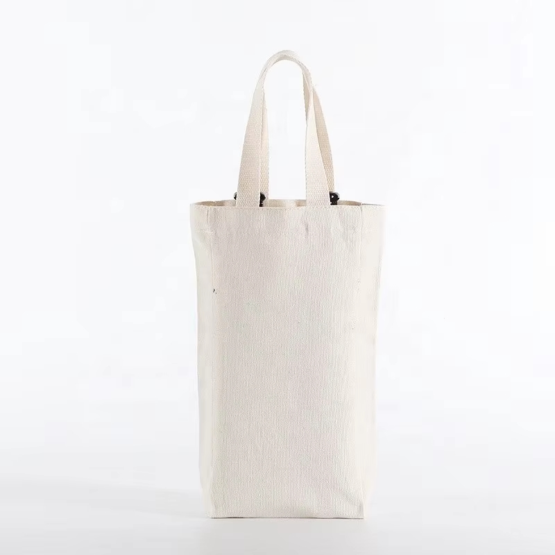 Popular Wedding Gift Canvas Wine Tote Bag with Drawstring Pocket for Wine Packaging for Shopping
