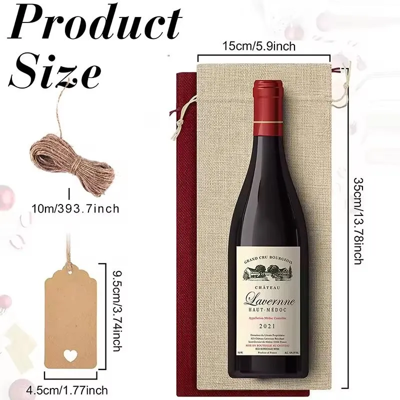 Linen Drawstring Bags Wine Champagne Packaging Bag Custom Logo