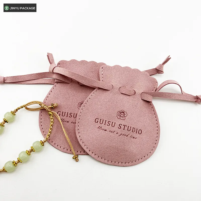 Luxury Suede Microfiber Drawstring Jewelry Pouch Bags Factory with Embossing Logo