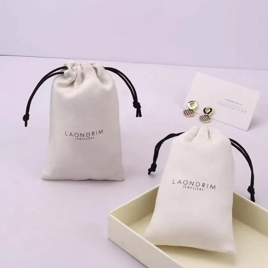 High End Luxury Suede Drawstring Bag for Packaging Jewelry Custom Logo Printed Gift Dust Suede Pouch
