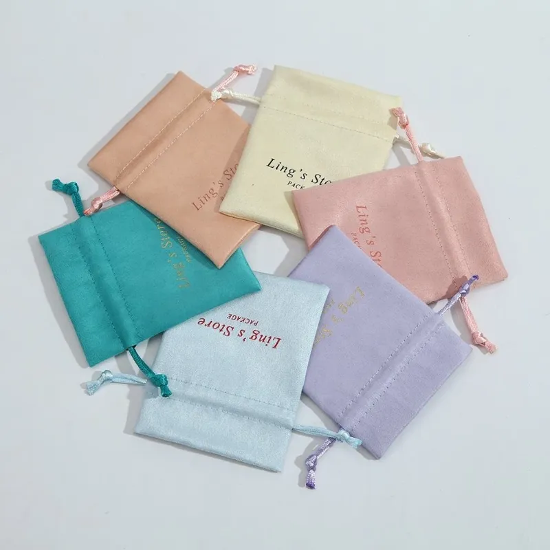 Wholesale Custom Printed Personalized Promotional Small Jewellery Drawstring Bag Suede Jewelry Gift Pouches