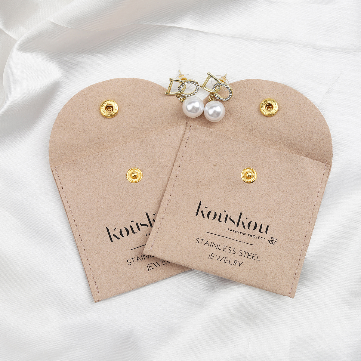 8x8 Cm Snap Button Microfiber Jewelry Gift Packaging Bag Custom Logo Microfiber Earrings Rings Storage Jewelry Pouch