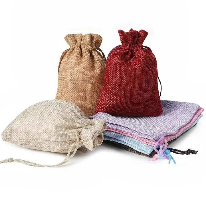 Wholesale Linen Pouches for Buddha Beads Custom Burlap Drawstring Jute Gunny Bag for Jewelry