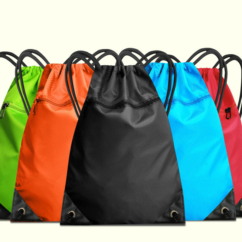Custom Polyester Nylon Drawstring Backpack with Zipper Pocket Waterproof Gym Sports Training Bag
