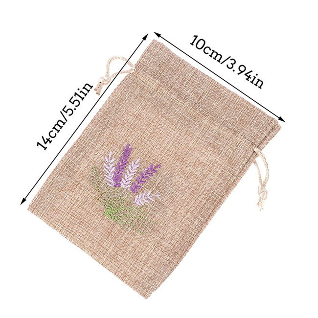 Lavender Embroidery Jute Drawstring Pouch Cotton Dust Storage Bag and Jewelry Gift Box for Party and Wedding