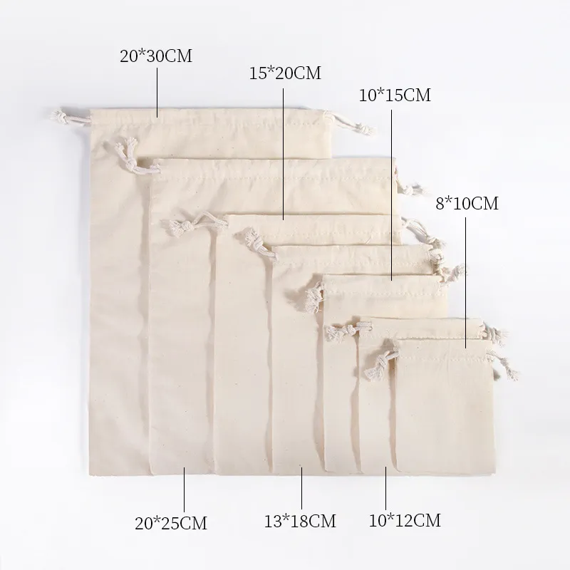 Cotton Storage Bags with Drawstrings Canvas Fabric Bread Bagsbulk Food Produce Reusable Muslin Natural Potato Onion Storage Bags for Cloth Shoe Bags
