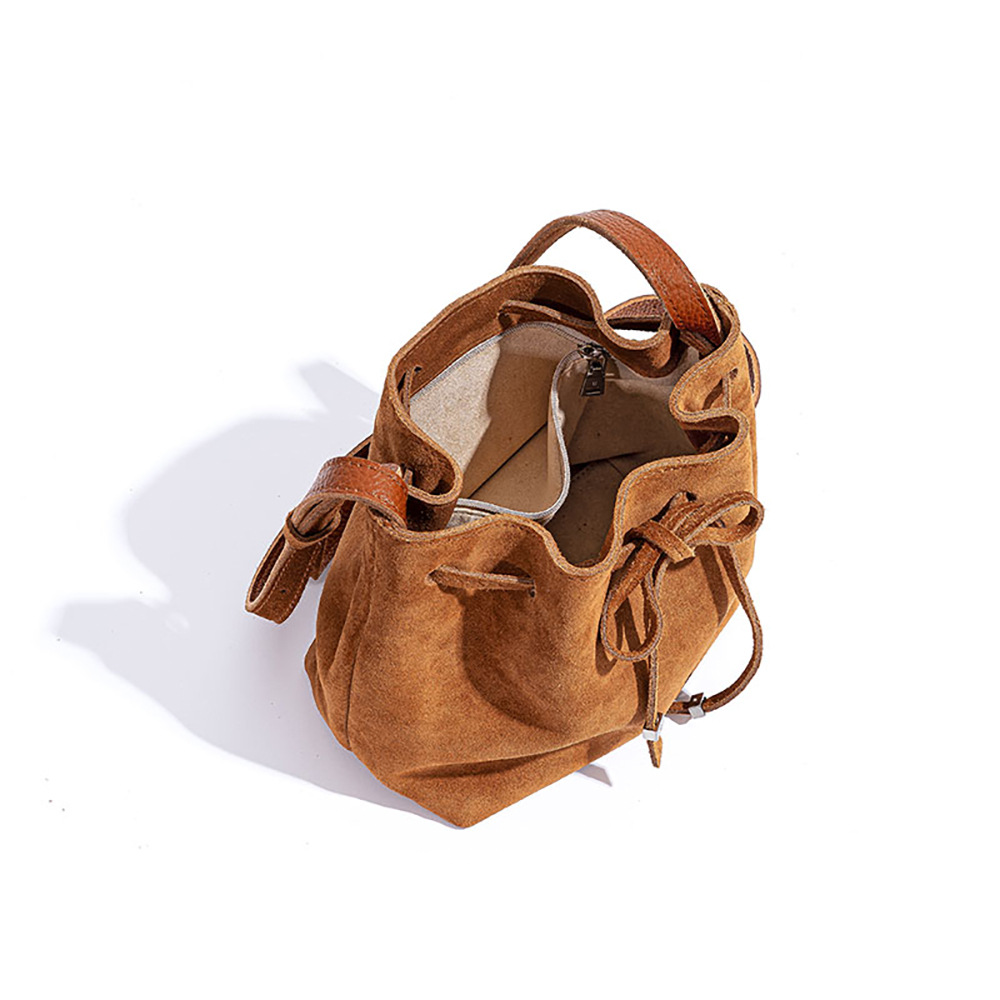 New Style Drawstring Retro Genuine Leather With Bow Design Shoulder Bag for Women Messenger Bag