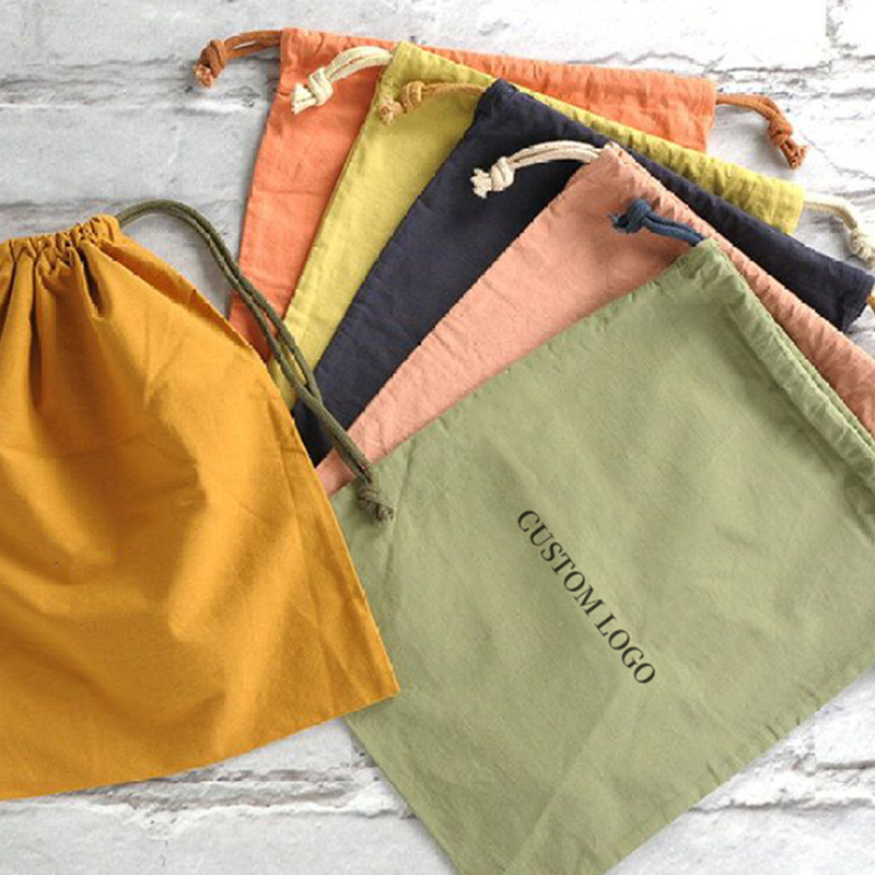 Wholesale Custom Size Eco Friendly Recycled Plain Printed Big Cotton Canvas Pouch Drawstrings Dust Bags with Rope Logo