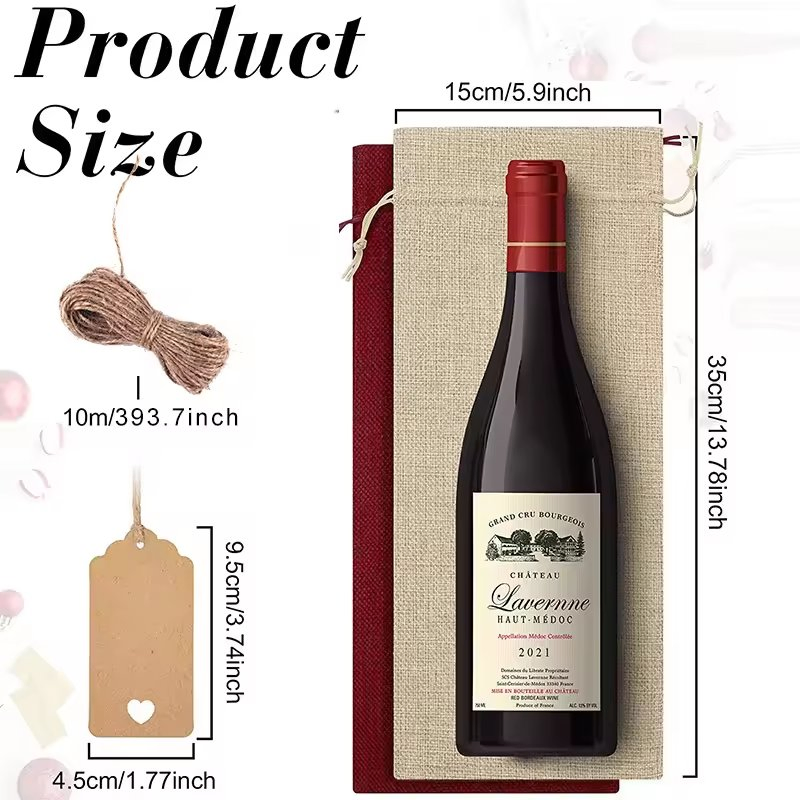 Linen Drawstring Bags Wine Champagne Packaging Bag Custom Logo