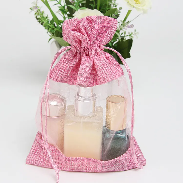 Clear Mini Promotional Burlap Jute Gift Bag Fashionable Pull String Pouch Jute Bag Custom Printed Burlap Tote Bag Drawstring Storage Bag
