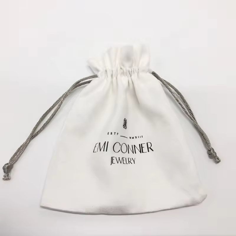 White Soft Velvet Suede Jewelry Pouch Small Fabric Jewelry Drawstring Bag