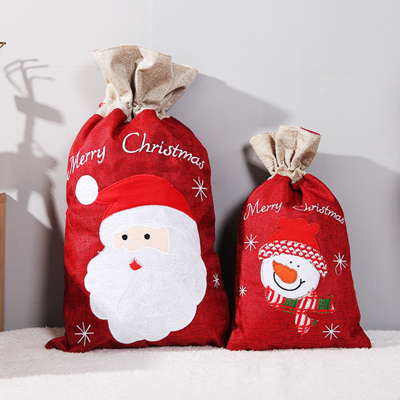 Hot Sale Linen Large Drawstring Bag Printed Custom Santa Sack Candy Bag Personalized Christmas Sacks Bag for Gifts