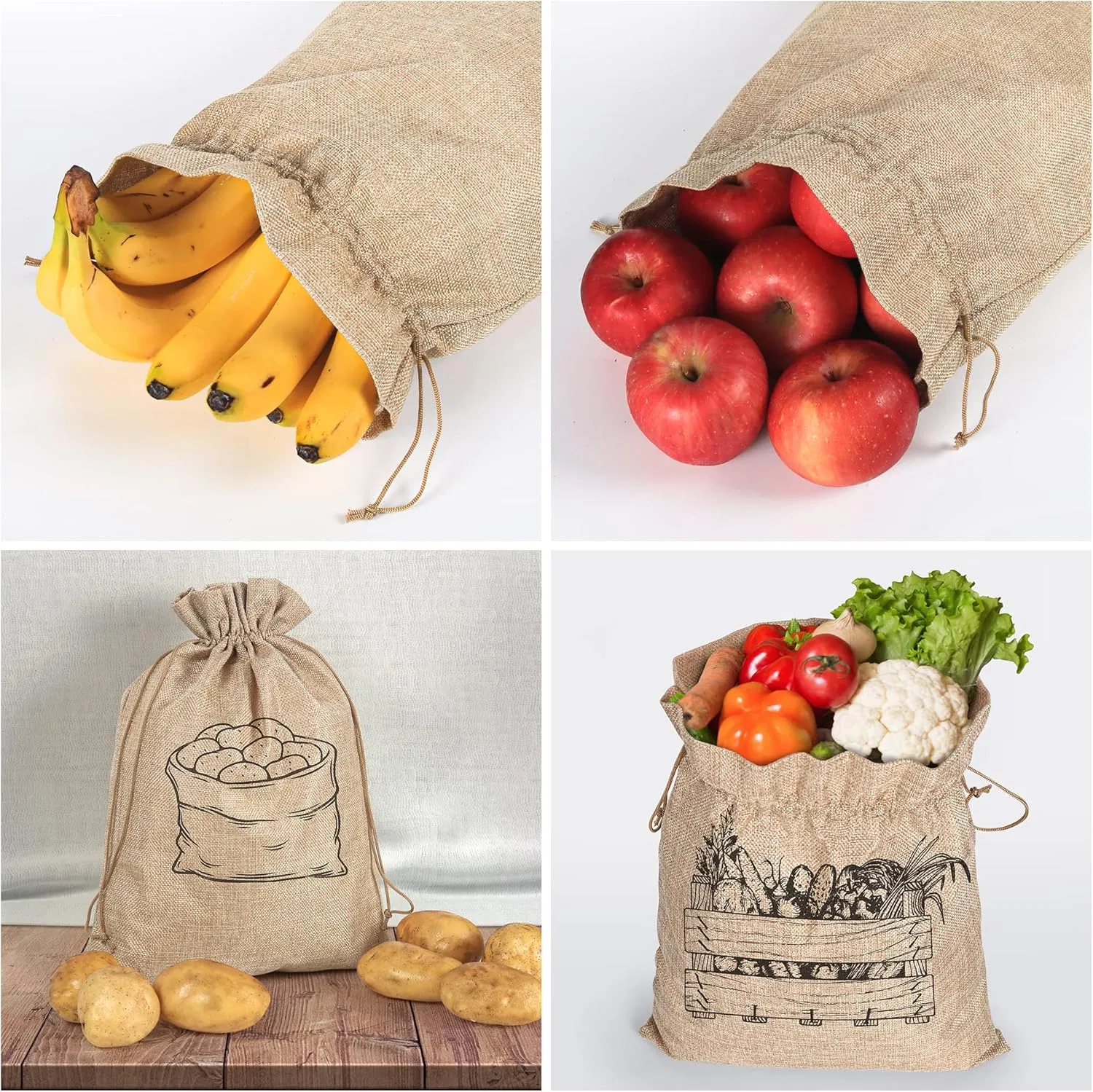 12 X 16 Inches Beige Linen Burlap Bags with Drawstring Burlap Favor Sacks for Wrapping Gifts