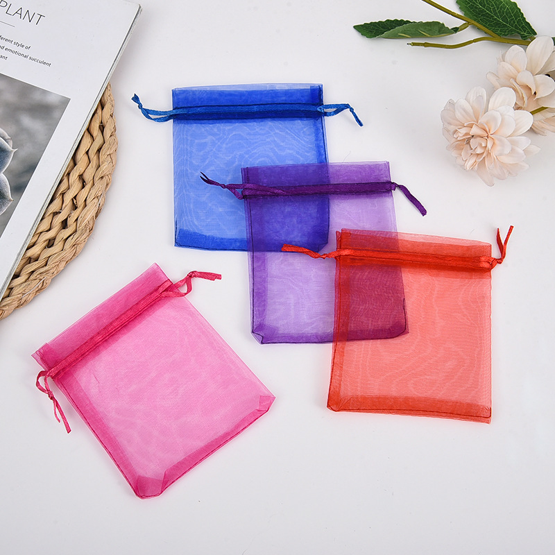 Custom Fashion Personalized Silk Jewelry Pouch Organza Bag Custom Gift Bag Mesh Fabric Bags Jewellery Cosmetic Microfiber Drawstring Bag Packaging Pouch