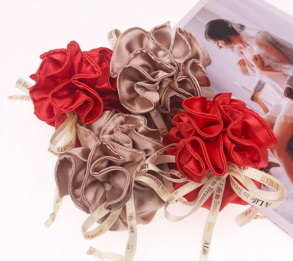 Fabric Drawstring Gift Bag Soft Satin Gift Pouch with Silk Ribbon Printed Logo Silk Jewelry Bag